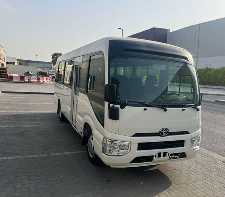 White Toyota Coaster 2025